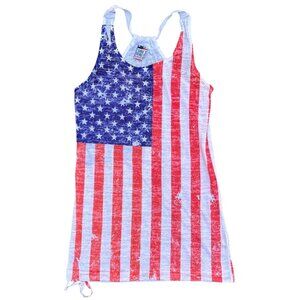 American Flag Racerback Tank Cover-Up Dress S By Shore Trendz